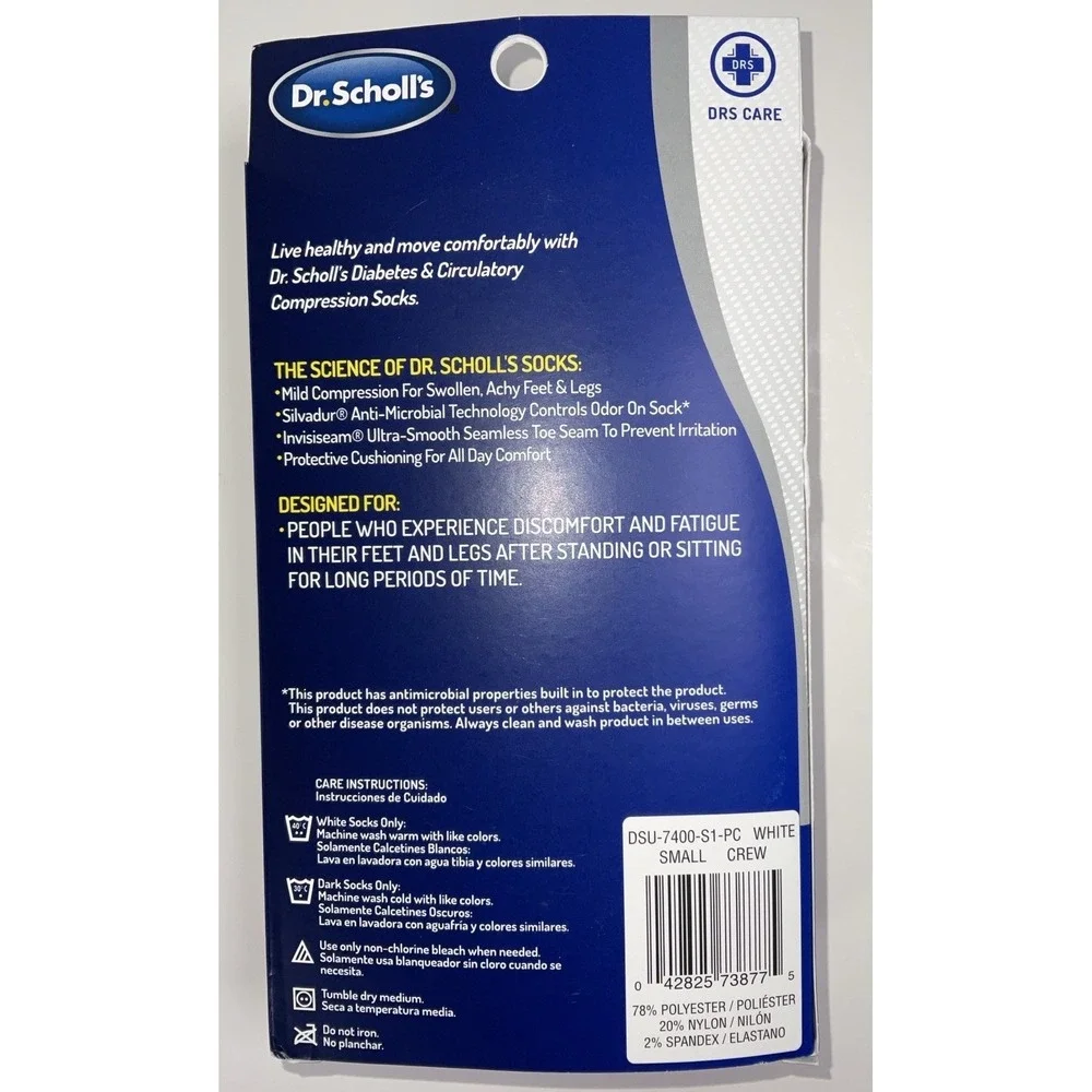 NIB Dr. Scholl's Diabetes & Circulatory‎ Compression Crew Socks White Small